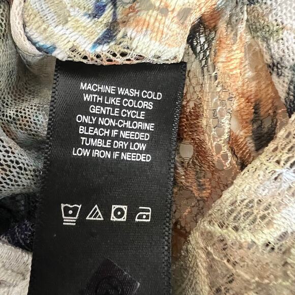 Ali Miles Open Front Kimono 2X Sheer Mesh Lace Multicolor Floral Peacock Feather - Picture 7 of 8